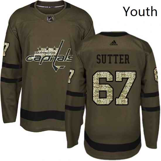 Youth Adidas Washington Capitals 67 Riley Sutter Premier Green Salute to Service NHL Jersey